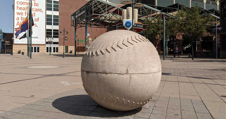 Baseball in front of Chase Field